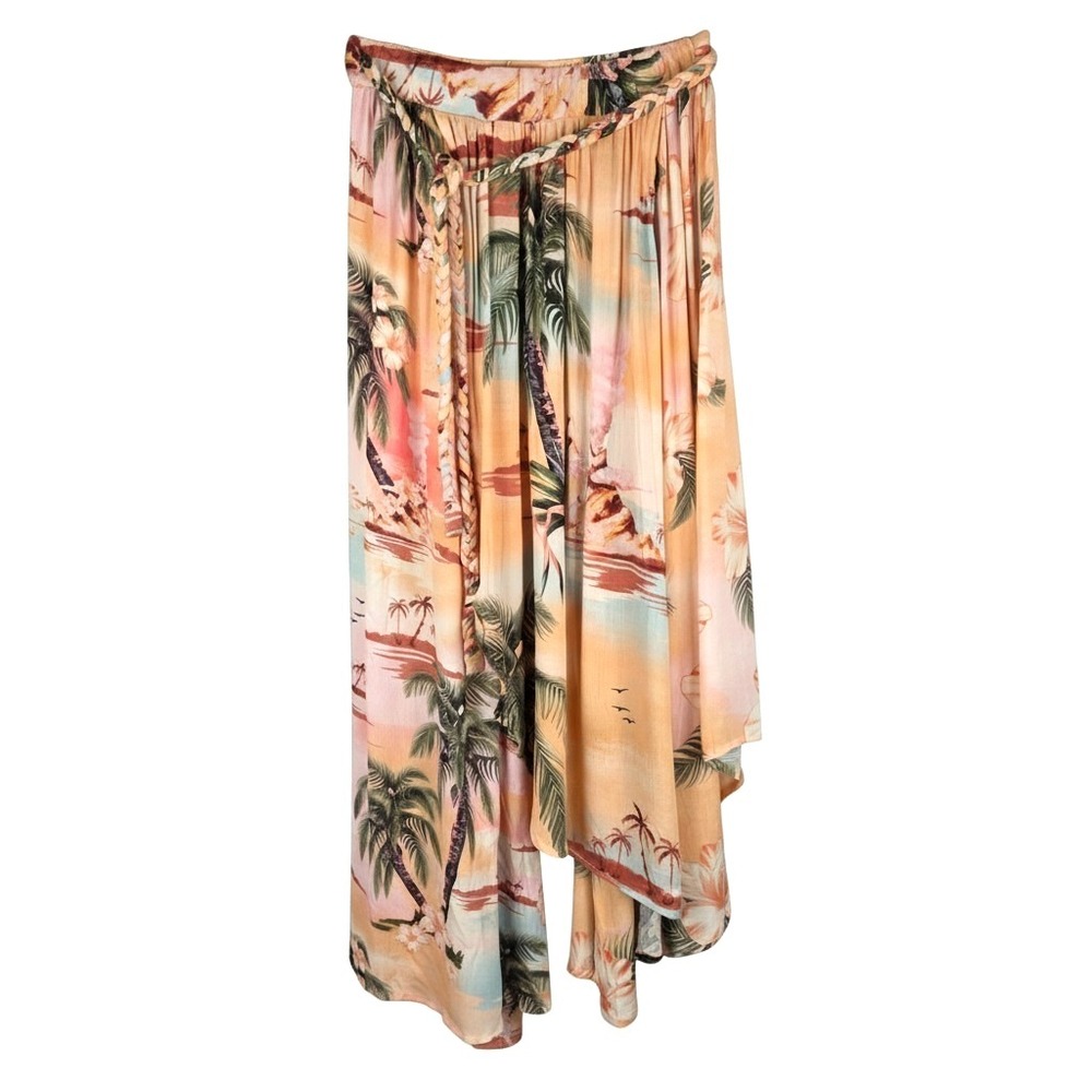 Agua Bendita Colorful Midi Wrap Skirt Size Large Palms Beach Tropical Resortwear